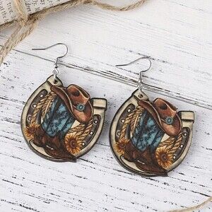 New - Western Style Wooden Hook Earrings